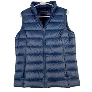 Eddie Bauer Down Vest Womens Medium Blue EB650 Puffer Quilted Lightweight Nylon